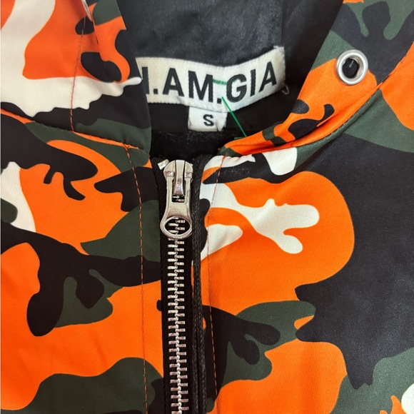 NWT I.AM.GIA Orange And Black Camo Jacket Size Small - Picture 2 of 5